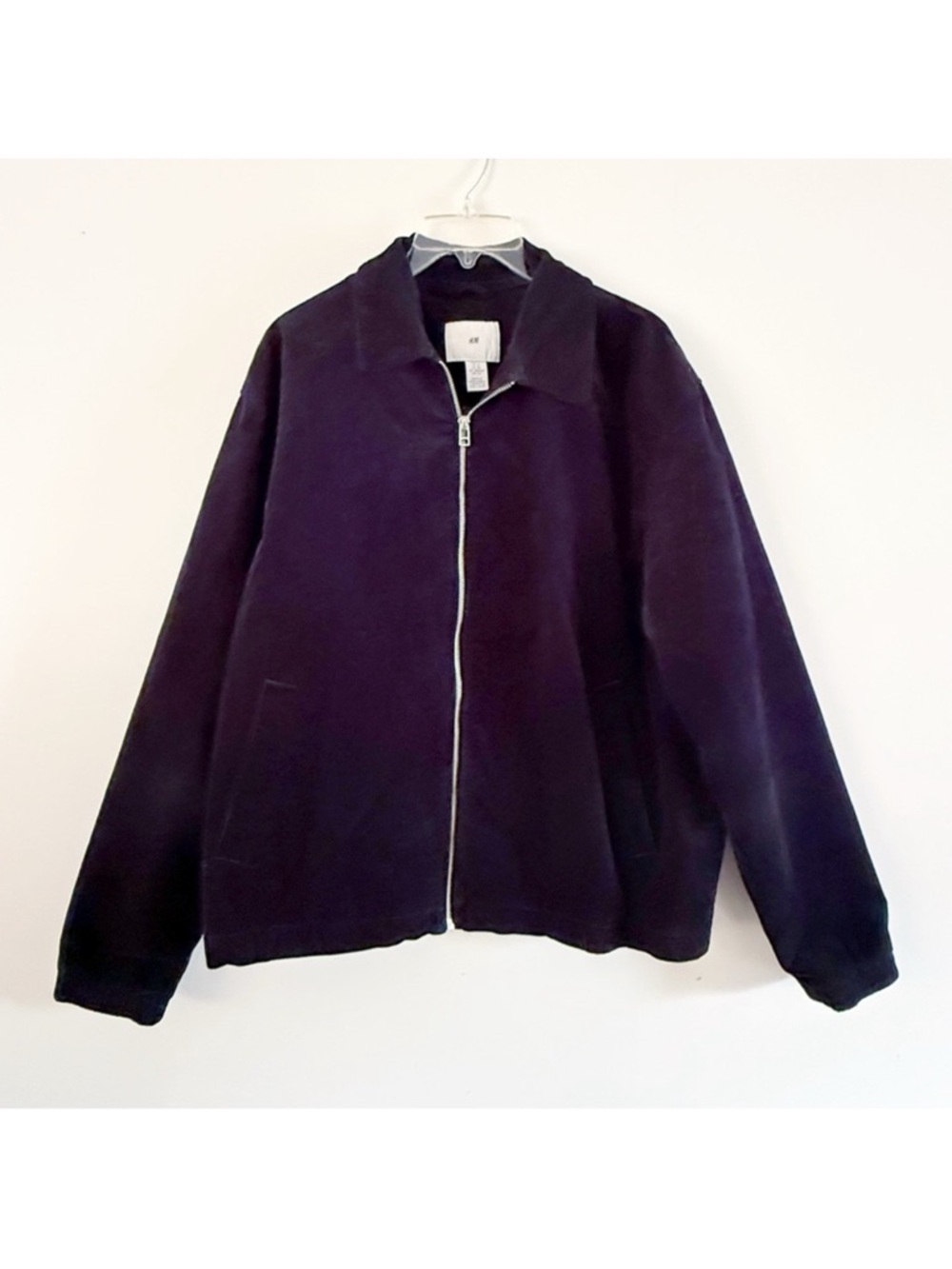 H&M Men Corduroy Zipper Bomber Jacket XL Navy Dark Academia Preppy Ivy League